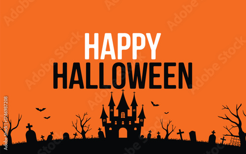 Happy halloween spooky haunted house graveyard bats vector graphic design image
