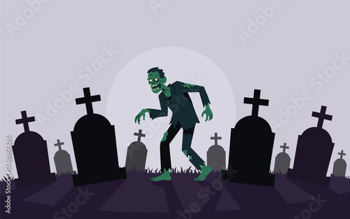 Halloween zombie graveyard spooky tombstone creepy horror undead illustration