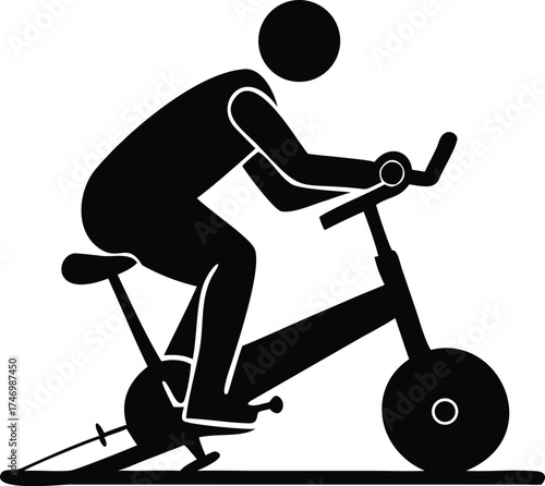 Silhouette of person riding stationary exercise bike for fitness and indoor cycling workout vector