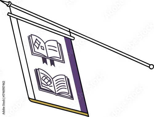 Elegant banner promoting education and learning with open book icons, a symbol of knowledge and wisdom for academic institutions and libraries