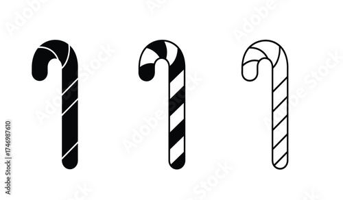 Three stylized candy canes offering festive christmas holiday treats isolated on white surface seasonal decoration isolated on white background
