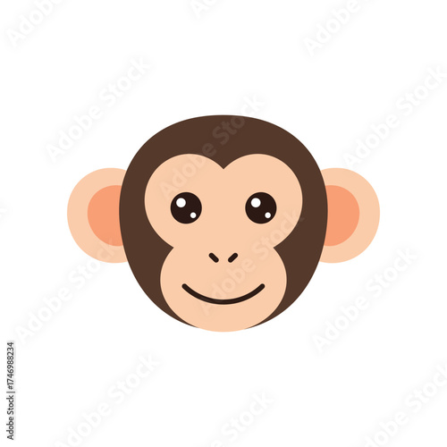 Cute cartoon monkey face with big eyes and a friendly smile isolated on a clean white background for playful designs