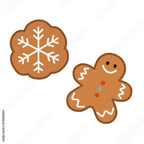 Gingerbread Cookies in Flat Style for Christmas Sweet Design
