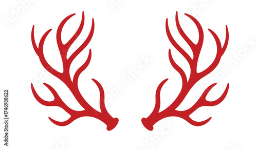 Whimsical red antler accents for festive holiday designs and creative projects isolated on isolated on white background