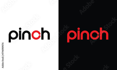 Dynamic pinch logo design with bold typography on contrasting white and black backgrounds