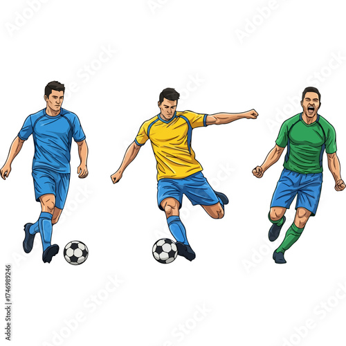 Three Soccer Players in Action.