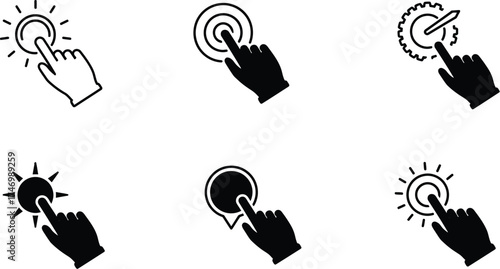 Black and white hand icons showing different touch or click actions