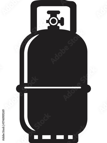Simple black silhouette icon of a propane gas cylinder tank with a valve and base on a white background representing energy and fuel storage