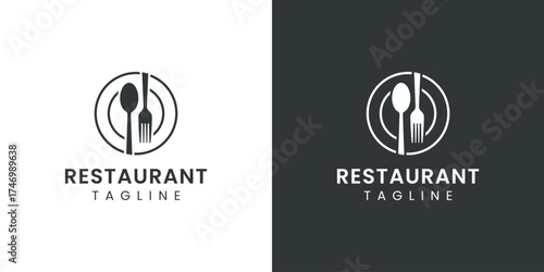 Restaurant Logo with Minimalist Cutlery Vector Design