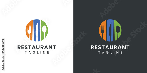 Restaurant Logo with Knife, Fork and Spoon Vector Design