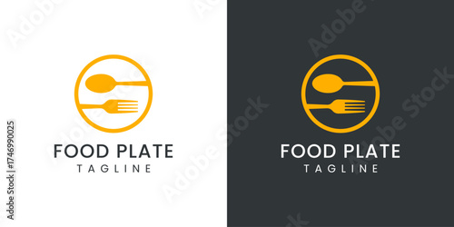 Food Logo with Cutlery on the Plate Vector Design