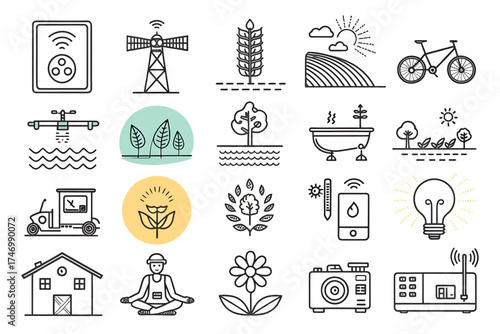 Smart agriculture and technology icons collection Keywords: smart agriculture, technology