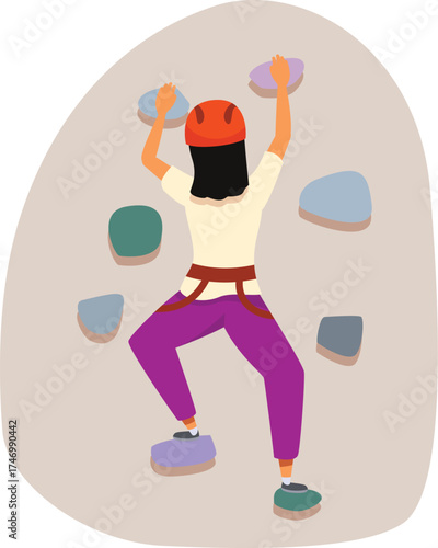 Woman climbing a rock wall, enjoying extreme sports and demonstrating strength and determination