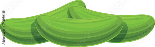 Three vibrant green cucumbers are arranged in an overlapping composition, creating a visually appealing image