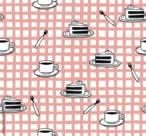 Coffee and сake  vector seamless pattern