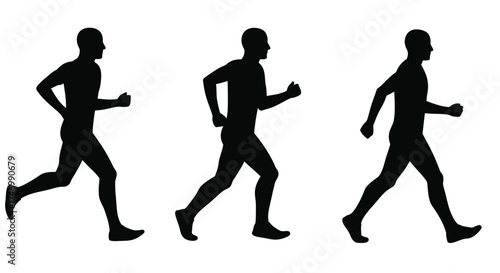 Three silhouettes of runners in motion depicted in a minimalist style