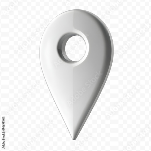White 3D Location Pin Icon on Black Background