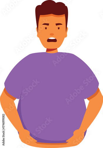 Young man holding his belly and suffering from stomach ache, indigestion, constipation, diarrhea, food poisoning concept