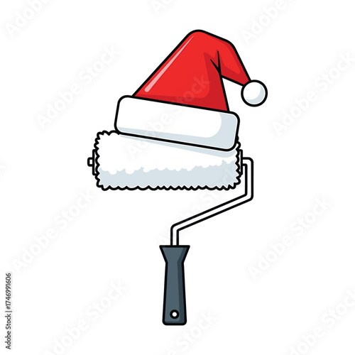 Paint Roller with Fluffy Santa Hat Illustration christmas holiday