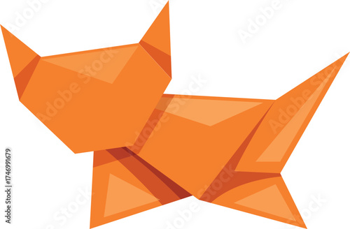 Orange origami cat folded from paper, showcasing creativity, japanese culture, and the art of paper folding