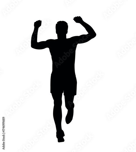Isolated silhouette of a finishing marathon winner runner