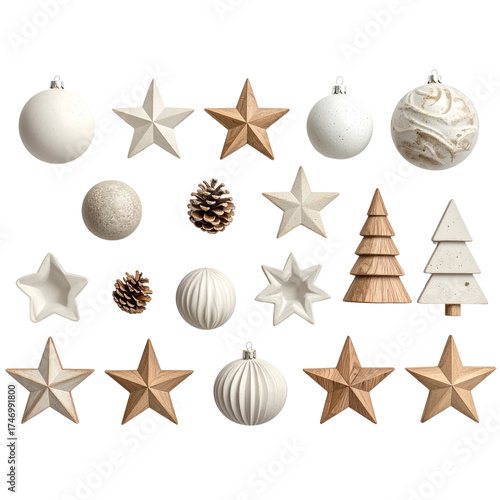 Untitled design - Minimalist Scandinavian Christmas Ornaments Set, isolated on transparent background