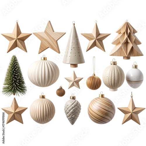 Untitled design - Minimalist Scandinavian Christmas Ornaments Set, isolated on transparent background 