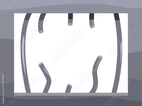 Gray prison bars forming a sad face behind a metal frame, conveying feelings of despair, confinement, and isolation
