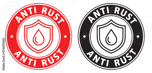 Anti rust protection label badge design, corrosion resistant metal protection shield symbol vector illustration icon