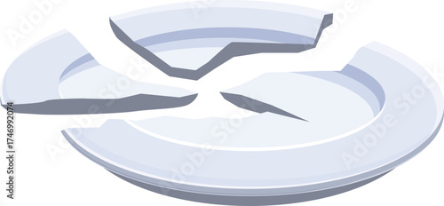 Pieces of broken white plate laying on white surface representing loss, damage and fragility