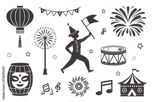 Festive Silhouette Elements For Celebration And Carnival