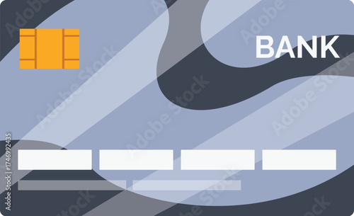Grey and blue credit card with gold chip and magnetic stripe, ready for online shopping or atm withdrawals