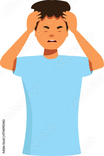 Frustrated man experiencing migraine, stress, or tension, a common health problem
