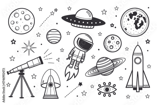 Space Themed Doodle Icons keywords elements