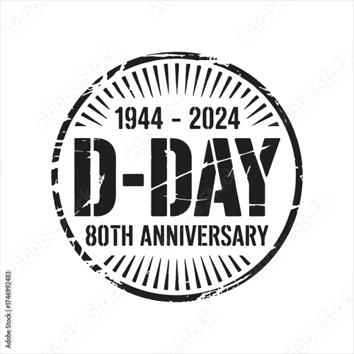 Vintage Grunge D-Day Memorial Design,
80th Anniversary D-Day Tribute Emblem,
Distressed Military Stencil D-Day Graphic,,
Historic D-Day 80 Years Commemoration Art,