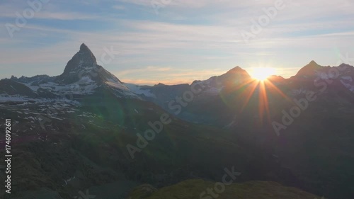 Landscape Natural Scenery of Matterhorn Mountain Peak. Scenics Nature Outdoors of Swiss Alps, Europe Travel Vacation , Matterhorn peak reflected in Stellisee Lake in Zermatt, Switzerland. 