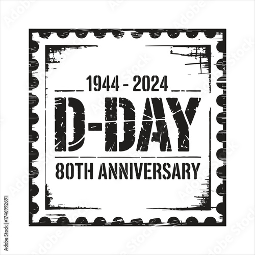 D-Day 80th Anniversary Vintage Stamp Design,
80 Years of D-Day Commemoration Badge,
Military Style D-Day Anniversary Typography,
D-Day 1944-2024 Historic Celebration Logo,