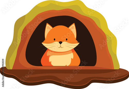 Cartoon fox resting in its den, an illustration perfect for children's books or educational materials