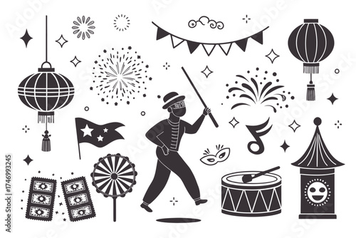 Festive Silhouette Elements for Celebration Keywords: celebration, festival, carnival, parade