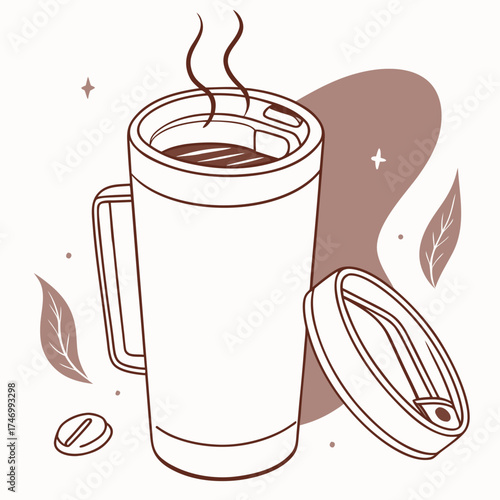 Vector art of reusable coffee cup with lid