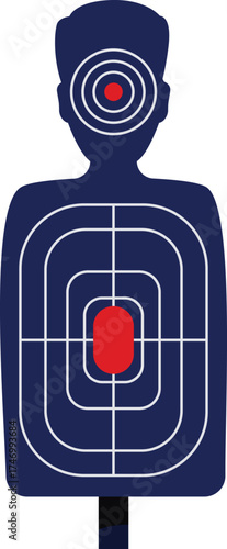 Shooting target representing human silhouette with red dot aiming point, used for shooting practice and training