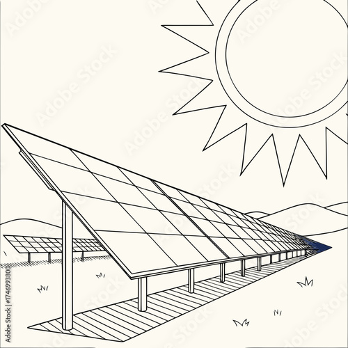 Vector art of solar panel in field