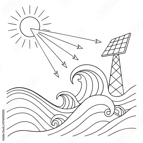 Vector art of solar panel on the sea