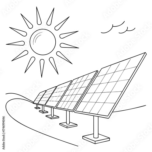 Vector art of solar panels under the sun