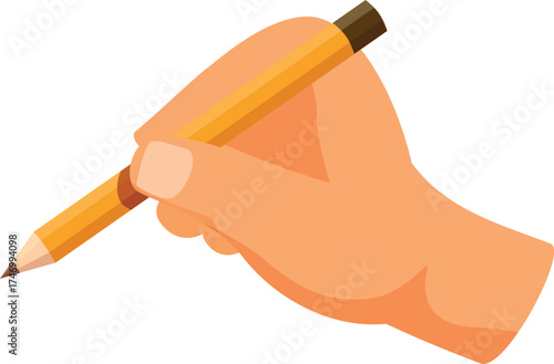 Hand is holding a pencil writing, taking notes, drawing or sketching
