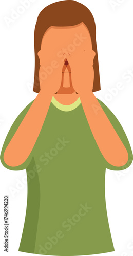 Depressed woman covering her face with her hands, experiencing shame, regret, or discomfort