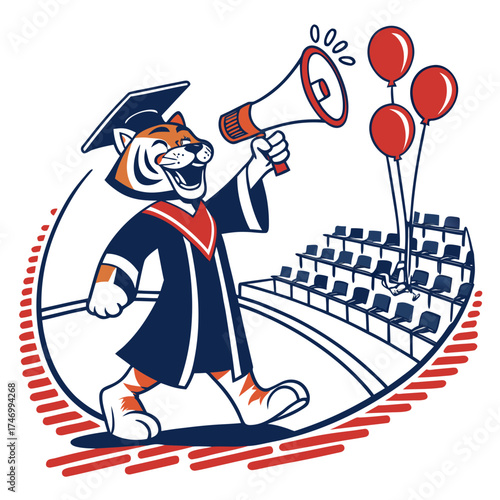 Vector art of tiger graduate celebrating