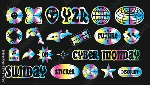 Hologram y2k groovy patch stickers