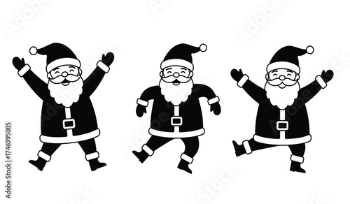 Joyful christmas characters celebrating the holidays merry santa claus figures dancing with festive cheer and seasonal spirit isolated on white background