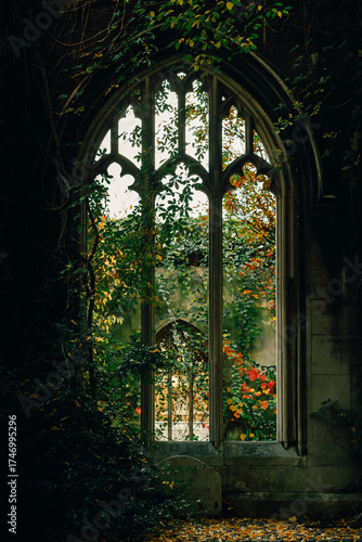 Canvas Print Secret city overgrown garden with archway